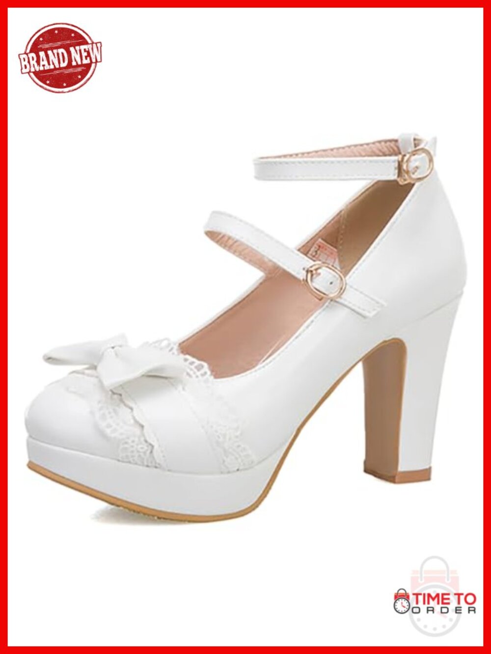 Mary Jane Platform Heels Block Heel Buckle Ankle Strap Round Toe Dress Pumps